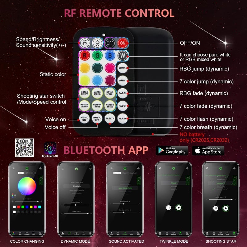 WEBUPAR Car Starlight Headliner Kit, Shooting Stars + Twinkle + Sound Activate RGBW Fiber Optic Lights with Bluetooth APP & Remote Control, 500 pcs*0.03in*9.8ft, Star Lights for Car Decor - Image 3
